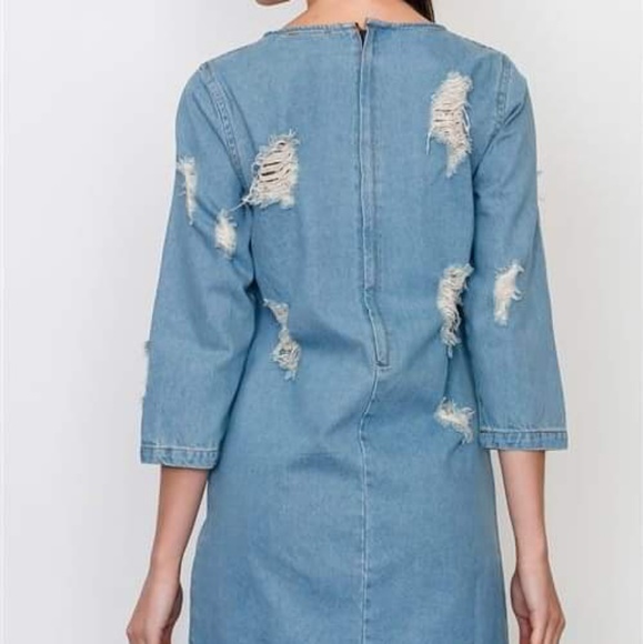 ACE DISTRESSED LIGHT WASH DENIM DRESS - Picture 5 of 6